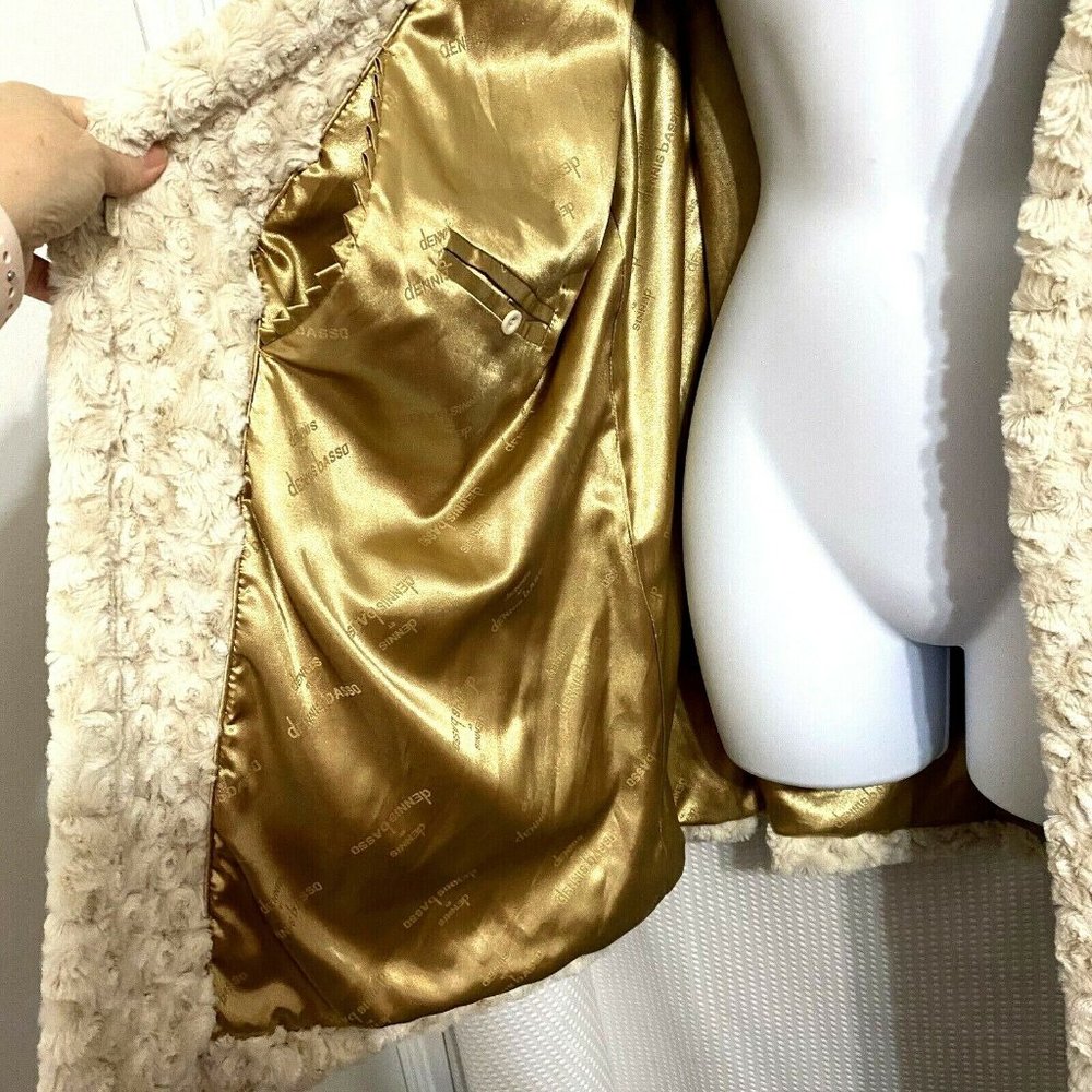 Dennis Basso Cream Faux-Fur Coat Textured Rosette - Picture 3 of 7